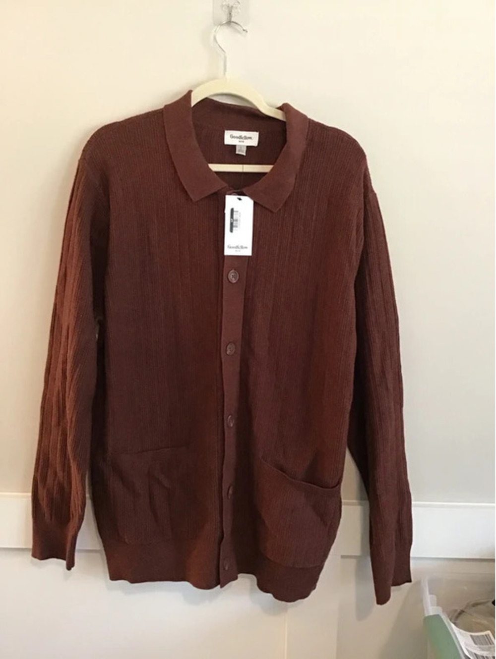 Goodfellow mens button front cardigan, large, new, brown